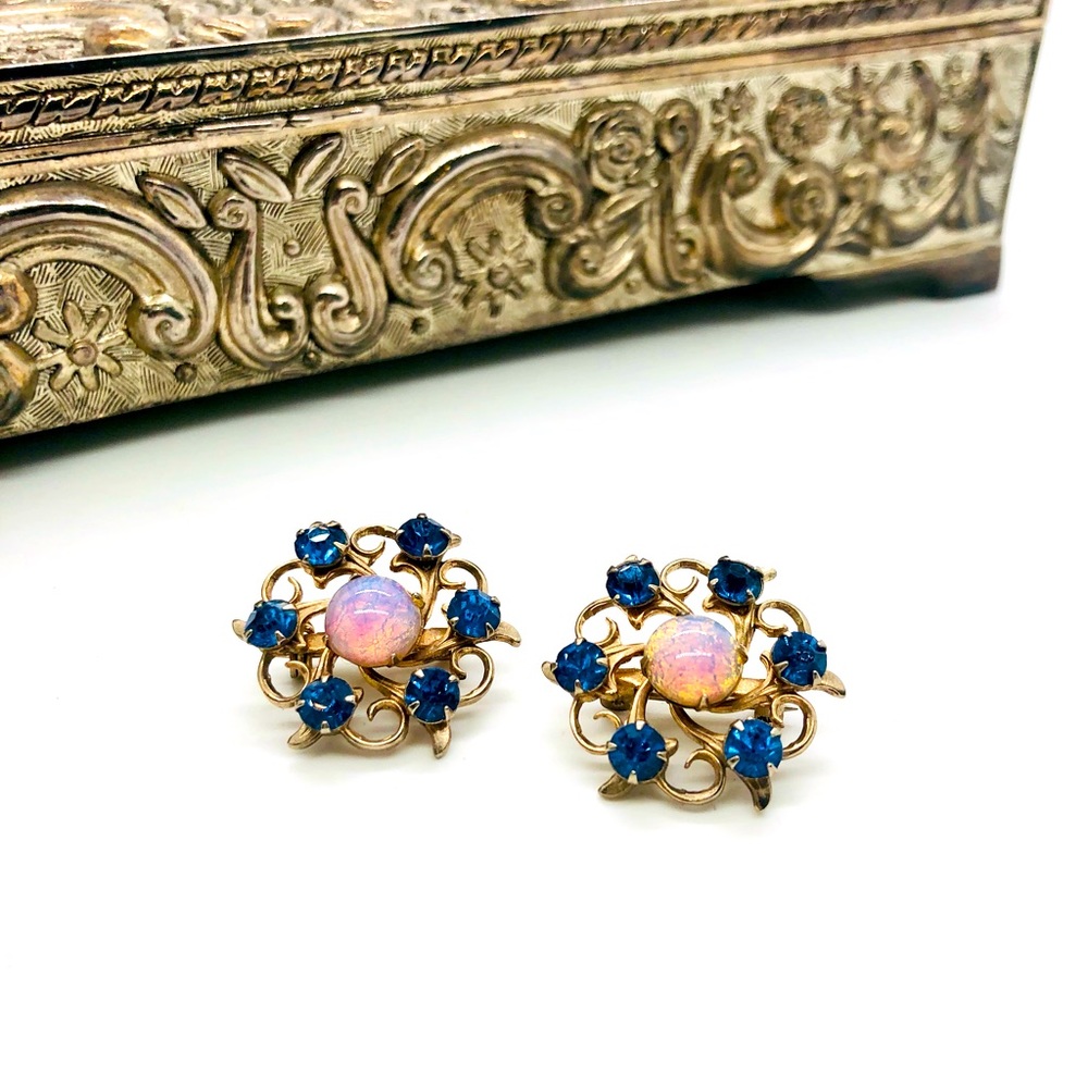 Vintage Opal Rhinestone Scatter pin Brooch Set